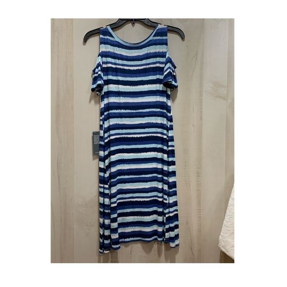 Cherokee Blue Striped Cold Shoulder Dress Size SM - Picture 1 of 5